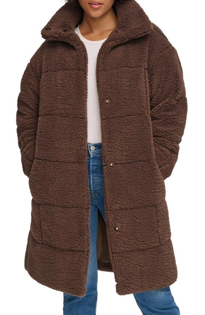 Shop Levi's Quilted Fleece Long Teddy Coat In Chocolate Brown