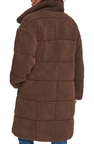 Shop Levi's Quilted Fleece Long Teddy Coat In Chocolate Brown