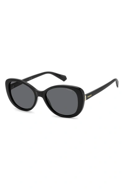 Shop Polaroid 55mm Polarized Round Sunglasses In Black/ Gray Polarized
