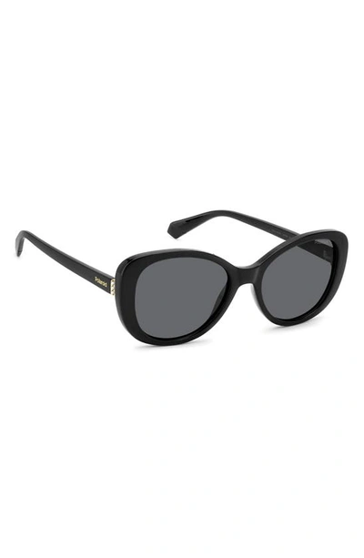 Shop Polaroid 55mm Polarized Round Sunglasses In Black/ Gray Polarized