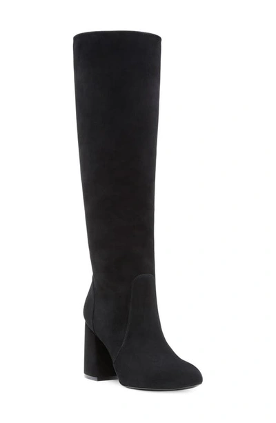 Shop Stuart Weitzman Flare Block Heel Mid Calf Boot In Black Suede