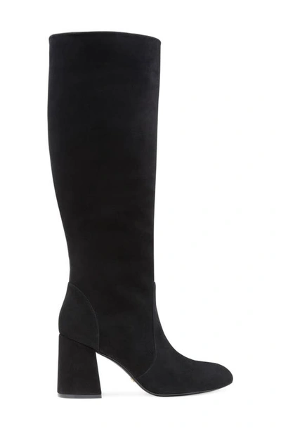 Shop Stuart Weitzman Flare Block Heel Mid Calf Boot In Black Suede