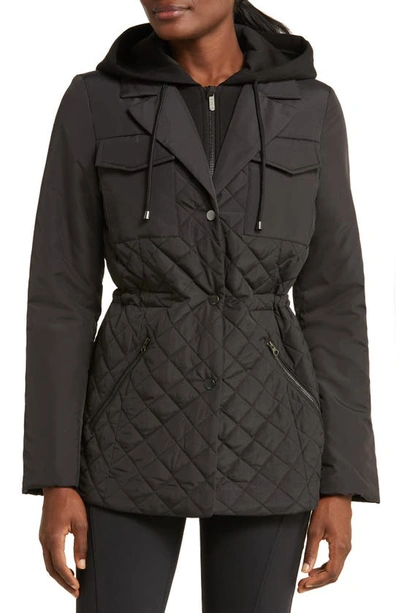 Shop Zella Active Quilted Hooded Jacket In Black