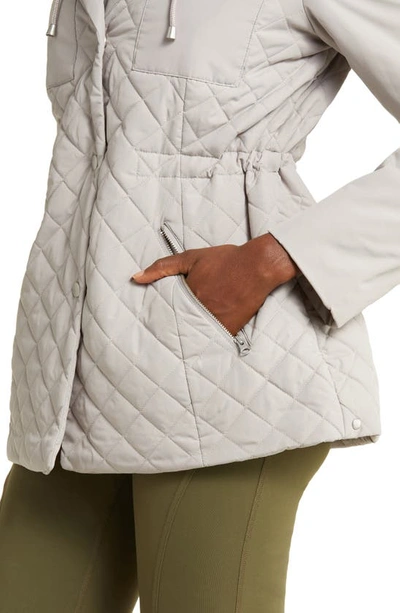 Shop Zella Active Quilted Hooded Jacket In Grey Pebble