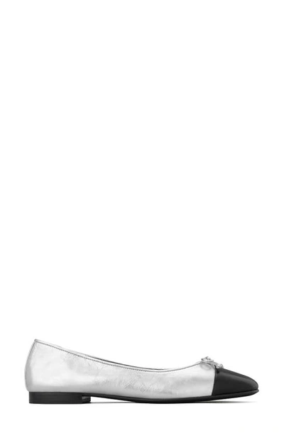 Tory Burch Cap Toe Ballet Flat In Silver / Perfect Black