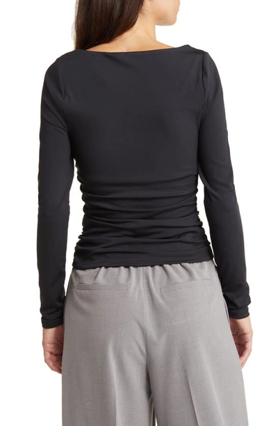 Open Edit Ruched Square Neck Top In Black