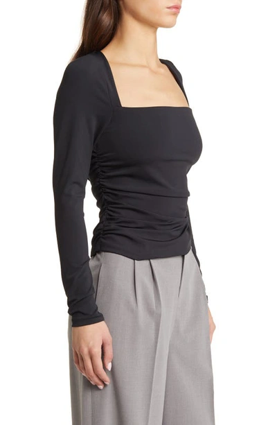 Open Edit Ruched Square Neck Top In Black