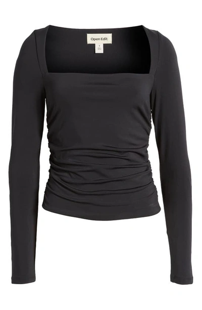 Open Edit Ruched Square Neck Top In Black