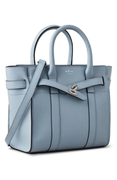 Shop Mulberry Mini Zipped Bayswater Leather Tote In Poplin Blue