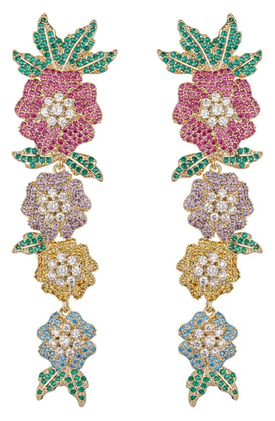 Shop Eye Candy Los Angeles Shaline Floral Cz Drop Earrings In Gold