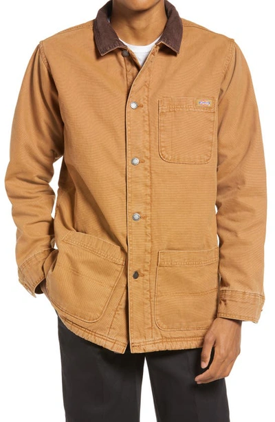 Shop Dickies Duck Cotton Canvas Chore Jacket In Stonewashed Brown Duck