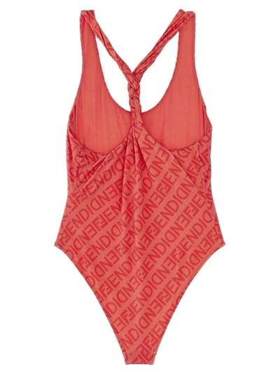Shop Fendi All Over Logo One-piece Swimsuit In Pink