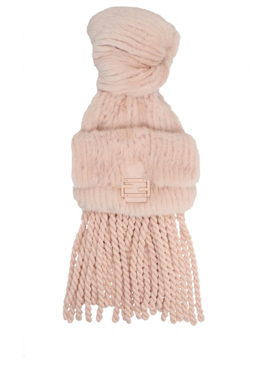 Shop Fendi Mink And Wool Scarf In Pink