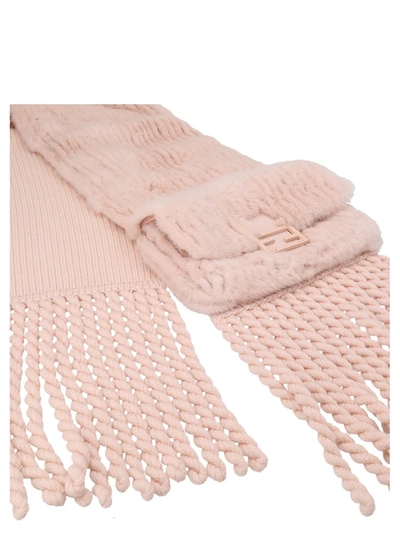 Shop Fendi Mink And Wool Scarf In Pink