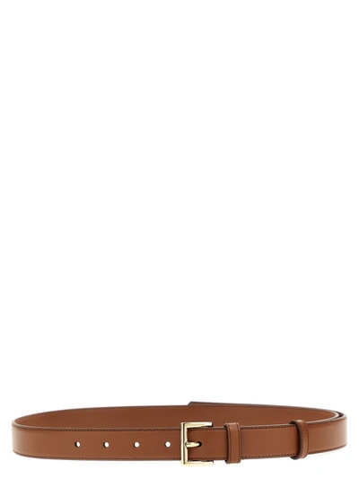 Shop Prada Logo Leather Belt In Brown