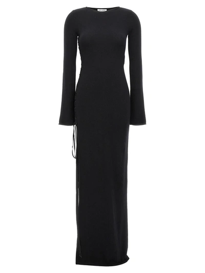 Saint Laurent Side-slit Wool Maxi Dress In Black