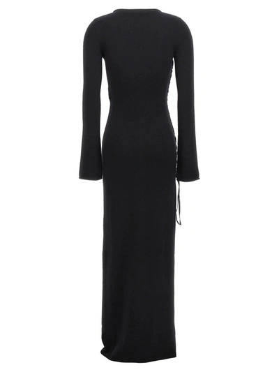 Saint Laurent Side-slit Wool Maxi Dress In Black