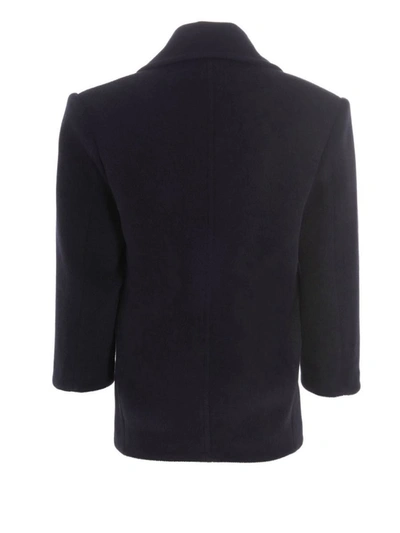 Shop Saint Laurent Wool Double Breast Coat In Blue