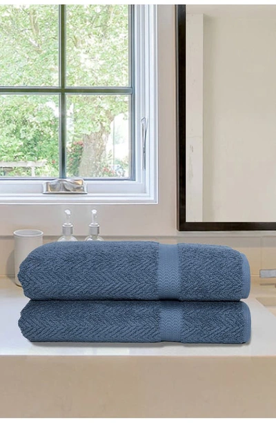 Linum Home Textiles Herringbone Turkish Cotton Bath Towel In Midnight Blue