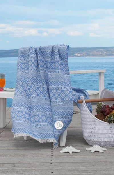 Shop Linum Home Textiles Sea Breeze Horoscope Pestemal Beach Towel In Navy Capricorn