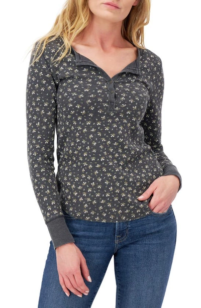 Lucky Brand Tiny Daisy Thermal Henley Top In Black Multi