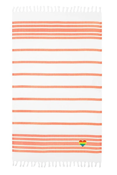 Shop Linum Home Textiles 100% Turkish Cotton Herringbone Cheerful Rainbow Heart Pestemal Beach Towel In Orange & White