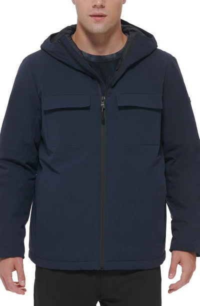 Shop Dkny Water Resistant Hooded Jacket In Navy