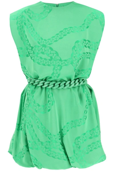Shop Stella Mccartney Mini Jacquard Dress With Falabella Motif In Green