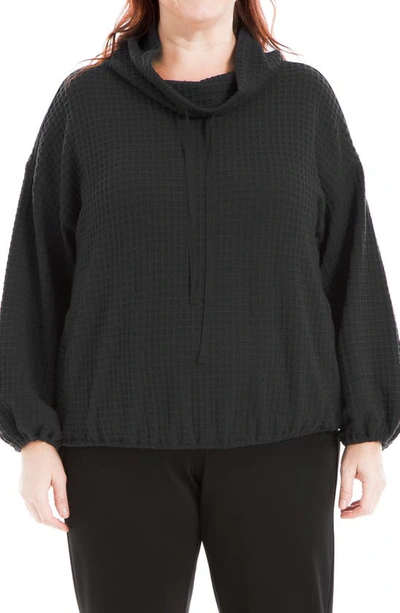 Shop Max Studio Waffle Knit Long Sleeve Pullover In Black