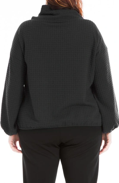 Max Studio Waffle Knit Long Sleeve Pullover In Black