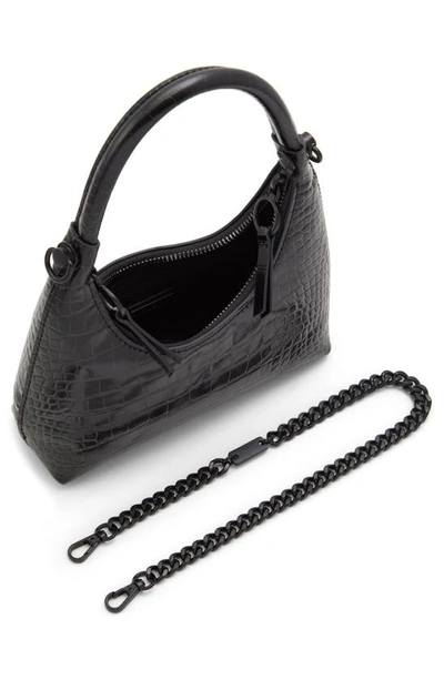 Shop Aldo Yvanax Croc Embossed Faux Leather Top Handle Bag In Black/ Black