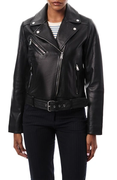 Shop Bernardo Crop Leather Moto Jacket In Black