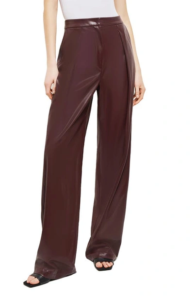 Shop Misook Pleated Straight Leg Faux Leather Trousers In Mahogany