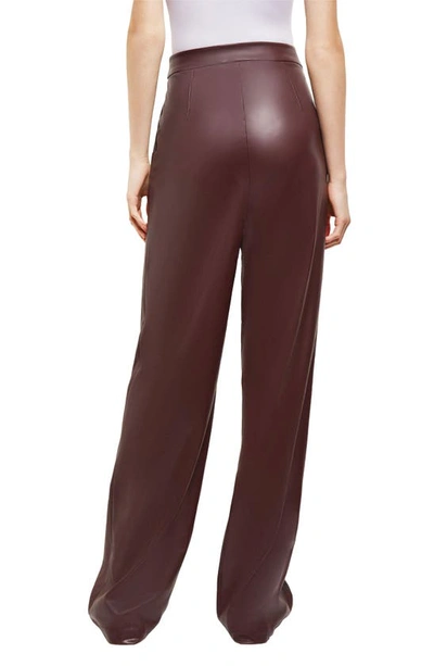 Shop Misook Pleated Straight Leg Faux Leather Trousers In Mahogany