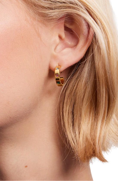 Shop Kate Spade Cubic Zirconia Huggie Hoop Earrings In Yellow Gold Multi