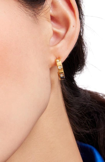 Shop Kate Spade Cubic Zirconia Huggie Hoop Earrings In Clear/ Gold