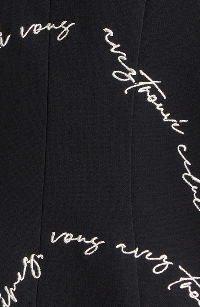 Shop Cinq À Sept Script Embroidery Feather Hem Dress In Black