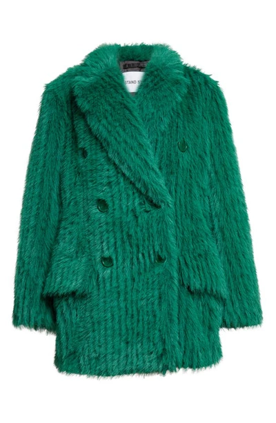 Shop Stand Studio Zenni Double Breasted Faux Fur Jacket In Jade Green