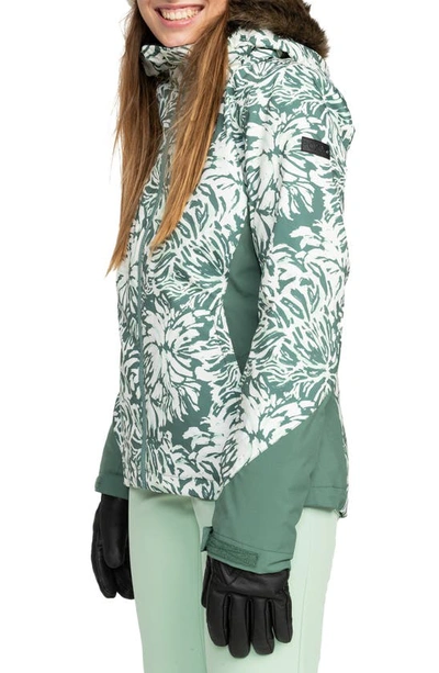 Shop Roxy Jet Ski Premium Snow Jacket With Removable Faux Fur Trim And Hood In Dark Forest Wild