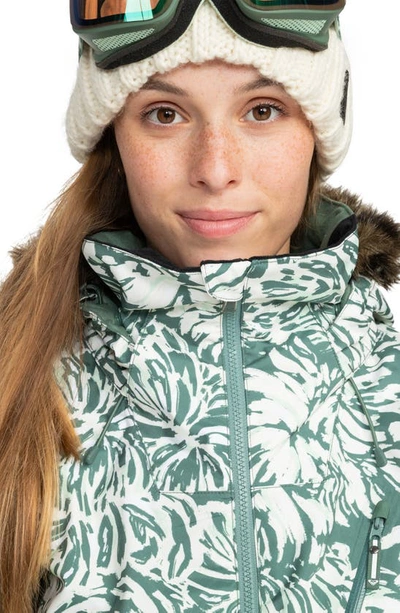 Shop Roxy Jet Ski Premium Snow Jacket With Removable Faux Fur Trim And Hood In Dark Forest Wild