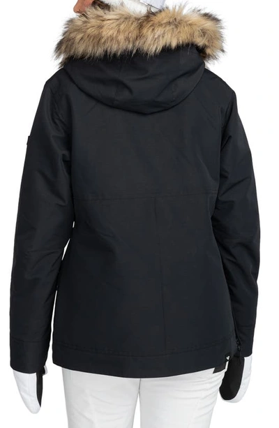 Shop Roxy Shelter Hooded Snow Jacket With Removable Faux Fur Trim In True Black