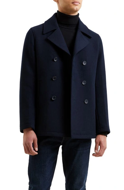 Shop French Connection Wool Blend Peacoat In Navy