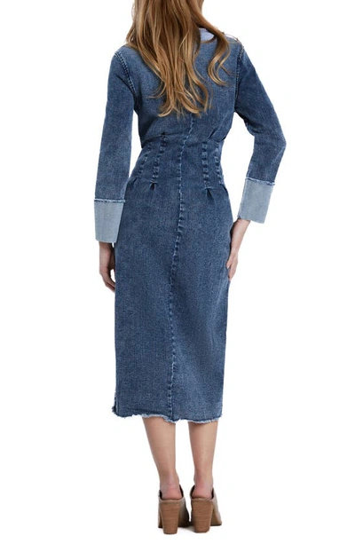 Shop Wash Lab Denim Corset Long Sleeve Denim Midi Dress In Hannah Blue