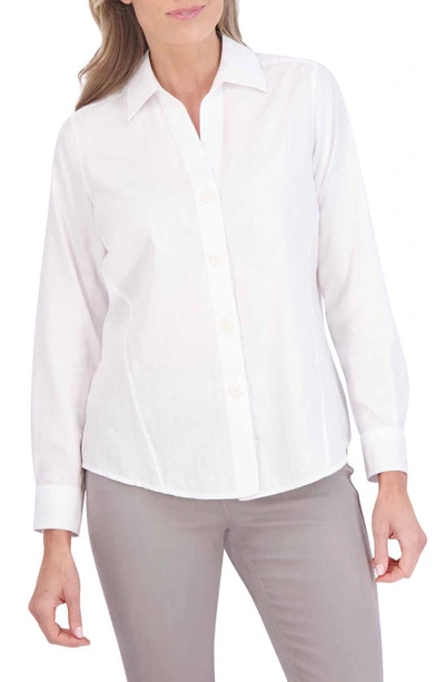 Shop Foxcroft Paityn Retro Circle Jacquard Cotton Blend Button-up Shirt In White