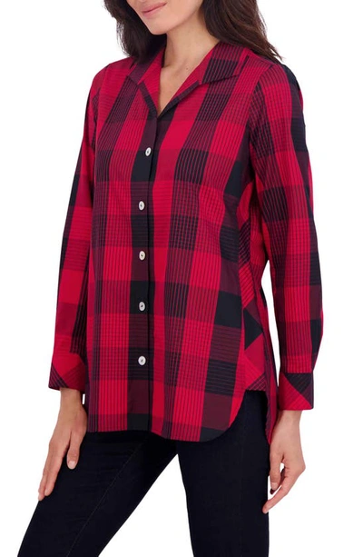 Shop Foxcroft Pandora Buffalo Plaid Cotton Blend Button-up Shirt In Red Plaid