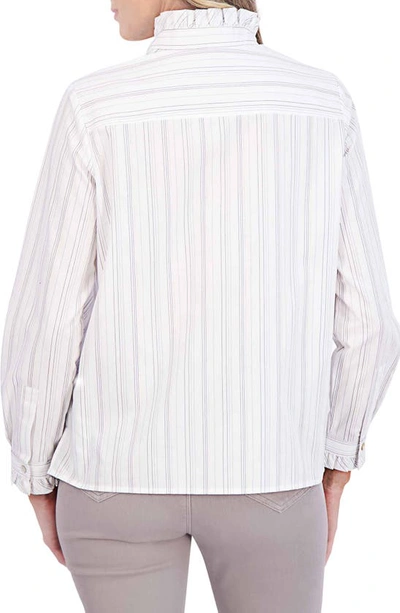 Shop Foxcroft Mia Metallic Stripe Cotton Blend Top In White/ Black Str