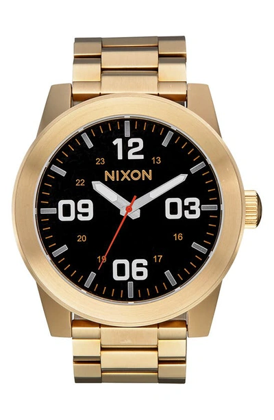 Shop Nixon The Corporal Bracelet Watch, 48mm In Yellow Gold / Black