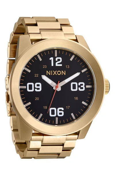 Shop Nixon The Corporal Bracelet Watch, 48mm In Yellow Gold / Black