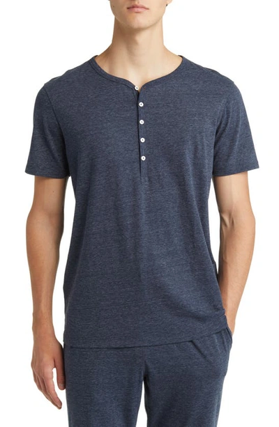 Shop Daniel Buchler Heathered Recycled Cotton Blend Henley Pajama T-shirt In Navy