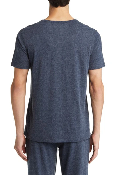 Shop Daniel Buchler Heathered Recycled Cotton Blend Henley Pajama T-shirt In Navy